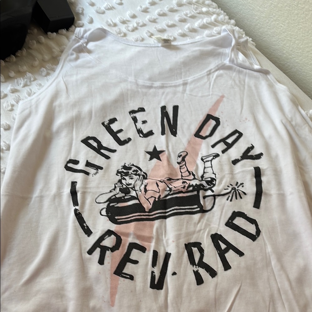 Green Day White Graphic Tank